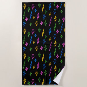Colorful Retro Neon Lightning Pattern Beach Towel