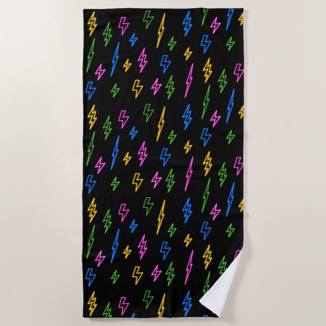 Colorful Retro Neon Lightning Pattern  Beach Towel (Front)