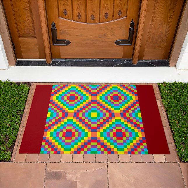 Colorful Retro Optical Illusion Geometric Rainbow Doormat (Creator Uploaded)