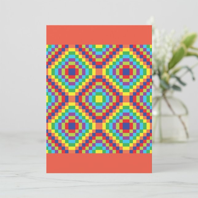 Colorful Retro Optical Illusion Geometric Rainbow Invitation (Creator Uploaded)