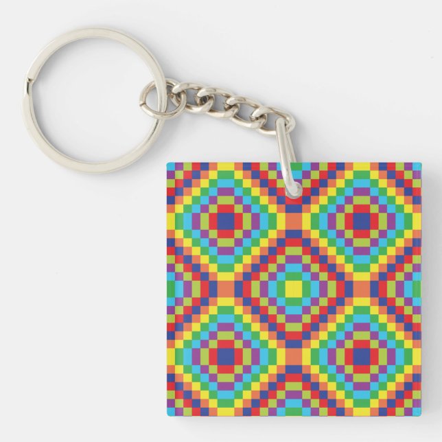 Colorful Retro Optical Illusion Geometric Rainbow Keychain (Front)