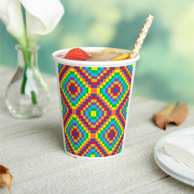 Colorful Retro Optical Illusion Geometric Rainbow Paper Cups (Creator Uploaded)