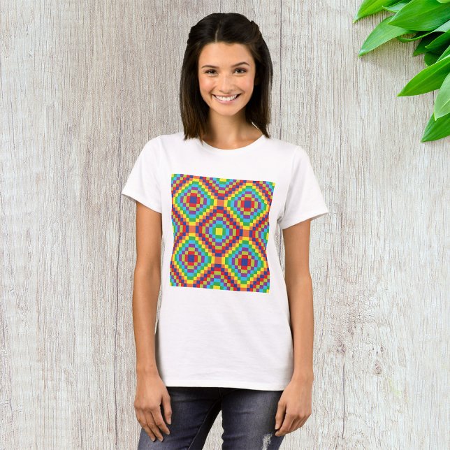Colorful Retro Optical Illusion Geometric Rainbow T-Shirt (Creator Uploaded)