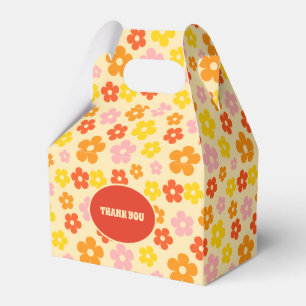 Colorful Retro Orange Boho Flower 50th Birthday Favor Boxes