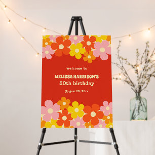 Colorful Retro Orange Boho Flower 50th Birthday Foam Board