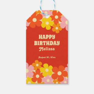 Colorful Retro Orange Boho Flower 50th Birthday Gift Tags