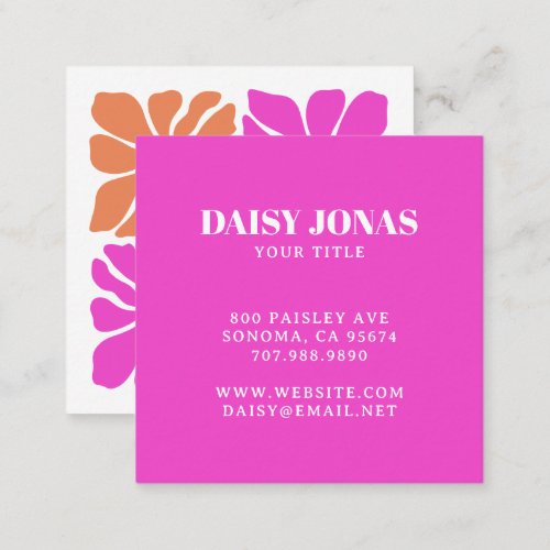 Colorful Retro Orange Red Violet Floral Pattern Square Business Card