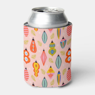 Colorful Retro Ornaments Christmas Pattern Can Cooler