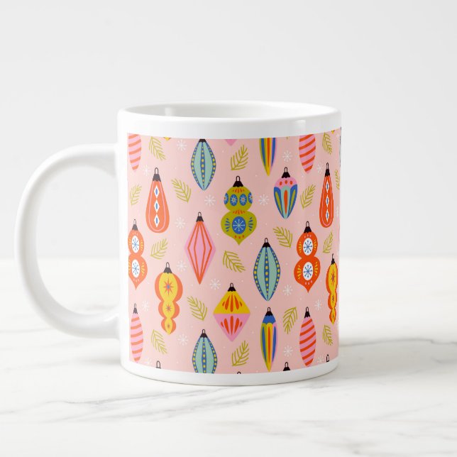 Colorful Retro Ornaments Christmas Pattern Giant Coffee Mug (Left)
