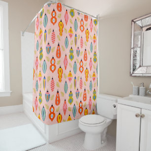 Colorful Retro Ornaments Christmas Pattern Shower Curtain