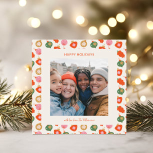 Colorful Retro Ornaments Christmas Photo Square Holiday Card