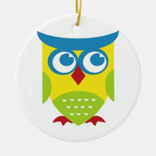 Colorful Retro Owl Ceramic Ornament
