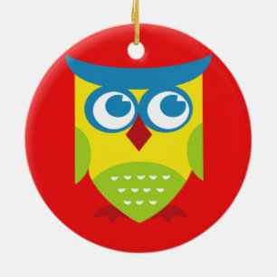 Colorful Retro Owl Ceramic Ornament