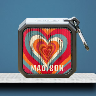 Colorful Retro Painted Heart Personalized Name Bluetooth Speaker