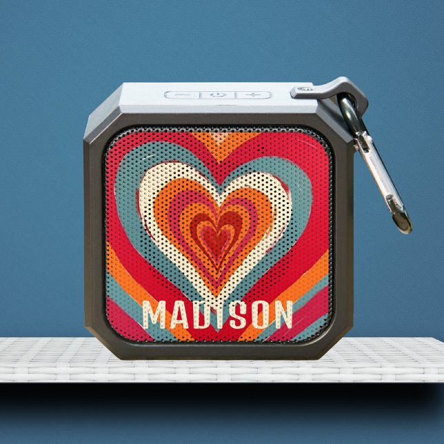 Colorful Retro Painted Heart Personalized Name Bluetooth Speaker (Creator Uploaded)