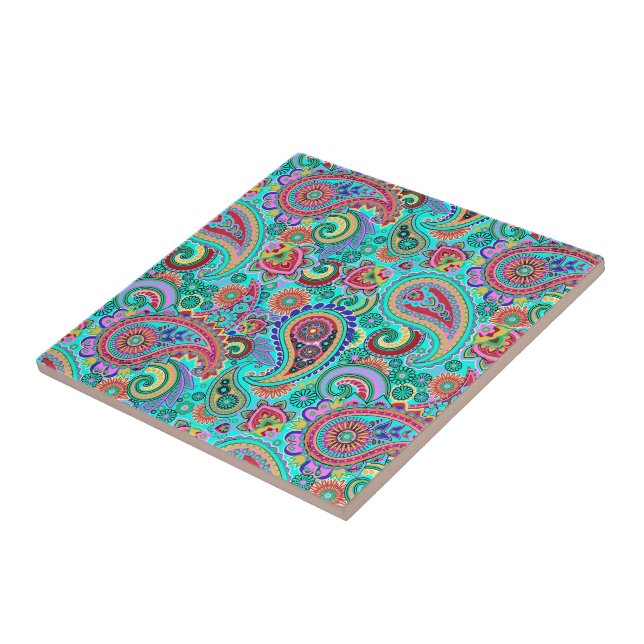 Colorful Retro Paisley 2a Tile (Side)