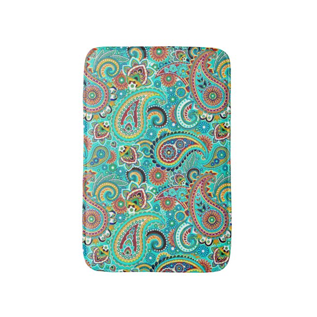 Colorful Retro Paisley Bath Mat (Front Vertical)