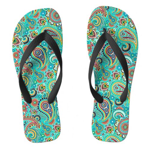 Colorful Retro Paisley Flip Flops