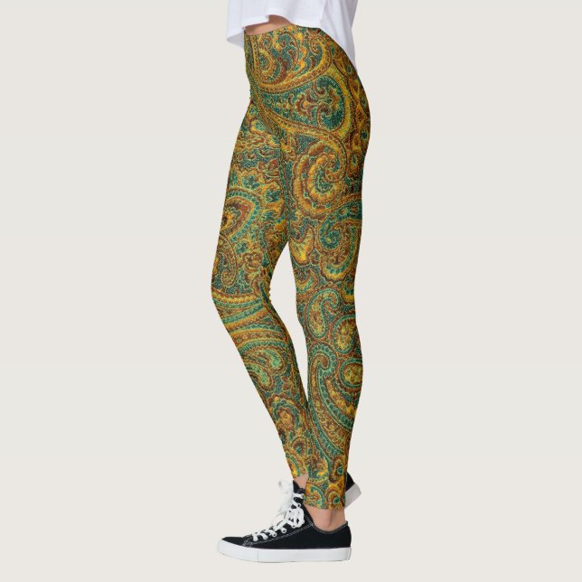 Colorful Retro Paisley Pattern Leggings (Left)