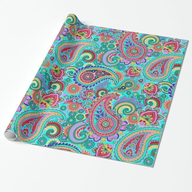 Colorful Retro Paisley Pattern Wrapping Paper (Unrolled)