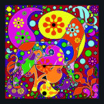Colorful Retro Paisley Pop Art Dog Poster<br><div class="desc">Bright retro colorful hippie flowers with a hidden doggy. For more colorful  wall art visit the rest of this shop!</div>