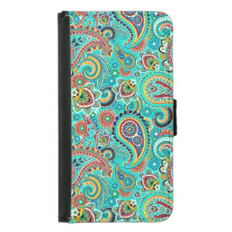 Colorful Retro Paisley Wallet Phone Case For Samsung Galaxy S5