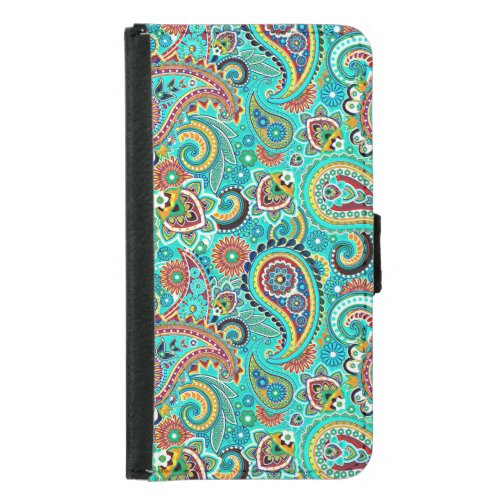 Colorful Retro Paisley Wallet Phone Case For Samsung Galaxy S5