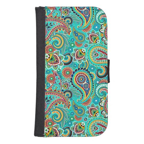 Colorful Retro Paisley Wallet Phone Case For Samsung Galaxy S4