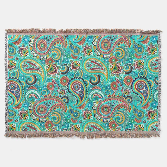 Colorful Retro Paisley Throw Blanket (Front)