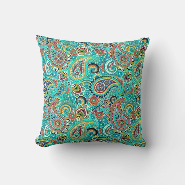 Colorful Retro Paisley Throw Pillow (Front)