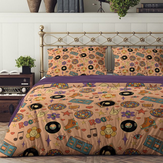 Colorful Retro Pastel Groovy Gramophone Record Duvet Cover (Colorful Retro Pastel Groovy Gramophone Record Duvet Cover)
