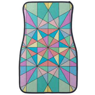 Colorful retro Pastel Mosaic Triangle Star Pattern Car Floor Mat