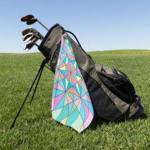 Colorful retro Pastel Mosaic Triangle Star Pattern Golf Towel