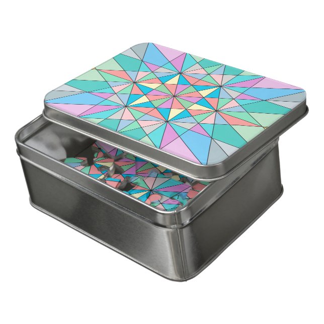 Colorful retro Pastel Mosaic Triangle Star Pattern Jigsaw Puzzle (Lid Open)