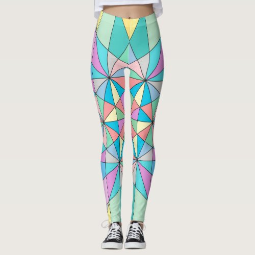 Colorful retro Pastel Mosaic Triangle Star Pattern Leggings