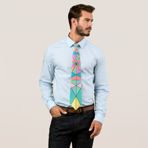 Colorful retro Pastel Mosaic Triangle Star Pattern Neck Tie