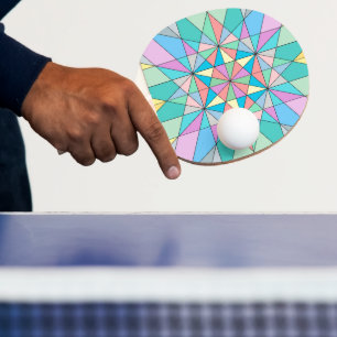 Colorful retro Pastel Mosaic Triangle Star Pattern Ping Pong Paddle