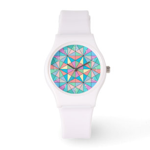 Colorful retro Pastel Mosaic Triangle Star Pattern Watch