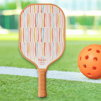 Colorful Retro Pastel Stripes Personalized Text Pickleball Paddle by colorfulgalshop at Zazzle