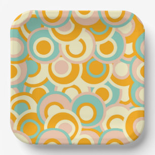 Colorful retro pattern in pastel shades of orange paper plates