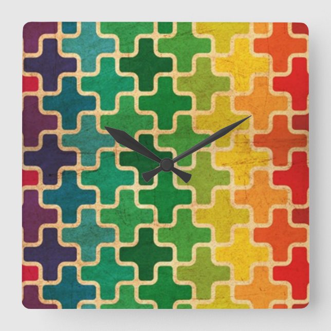 Colorful Retro Pattern Wall Clock (Front)