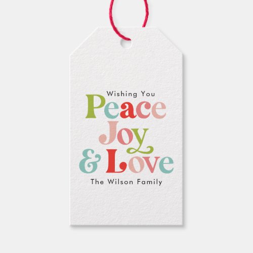 Colorful Retro Peace Joy  Love Christmas Family Gift Tags