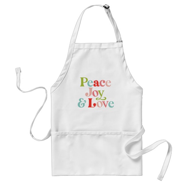 Colorful Retro Peace Joy & Love Christmas Holiday Adult Apron (Front)