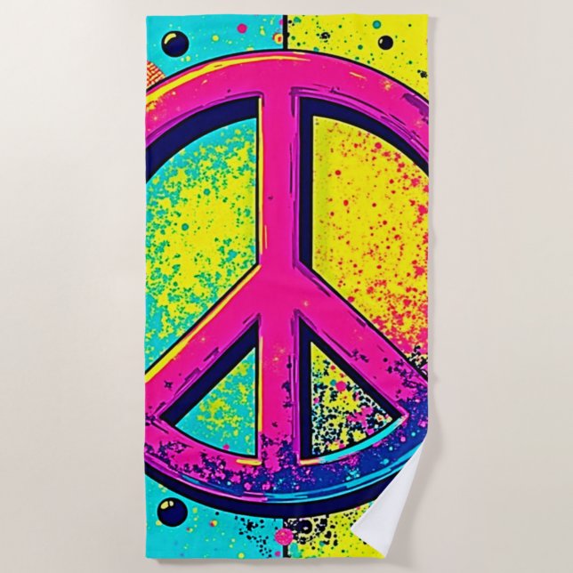 Colorful Retro Peace Sign Beach Towel (Front)