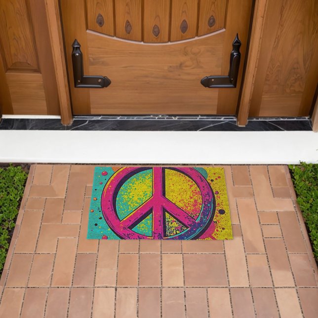 Colorful Retro Peace Sign Fiber Doormat (Insitu (Outdoor))