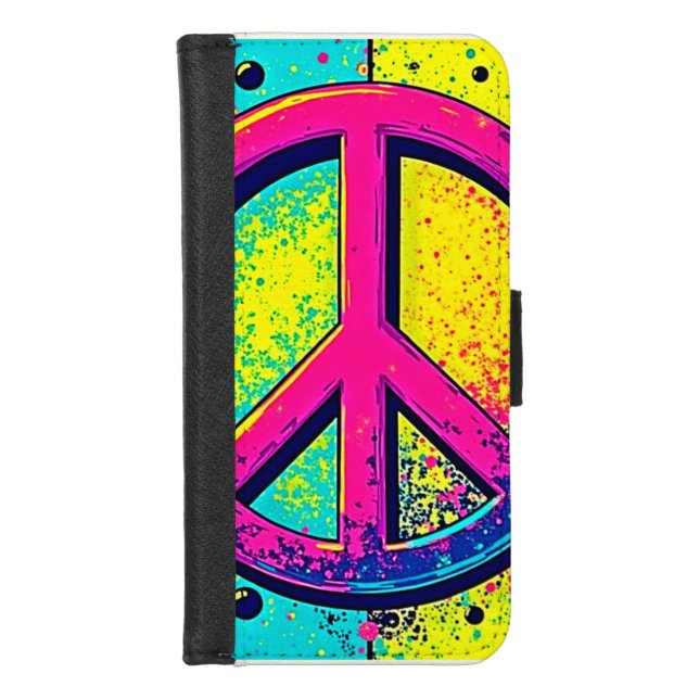 Colorful Retro Peace Sign iPhone Wallet Case (Front)