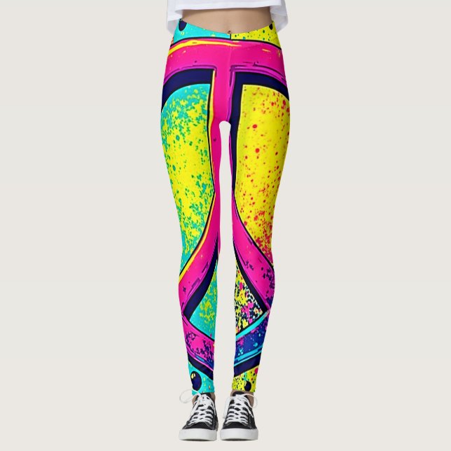Colorful Retro Peace Sign Leggings (Front)
