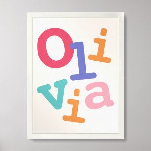 Colorful Retro Personalized Girls Name Framed Art