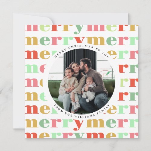Colorful Retro Photo Merry Christmas  Holiday Card