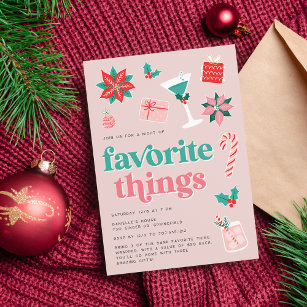 Colorful Retro Pink Holiday Favorite Things Party Invitation